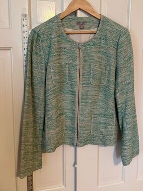 J. Jill Green/Blue/Tan Tweed Zip Jacket